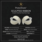 Modern Cream Sculpted Ribbon Enamel Earrings