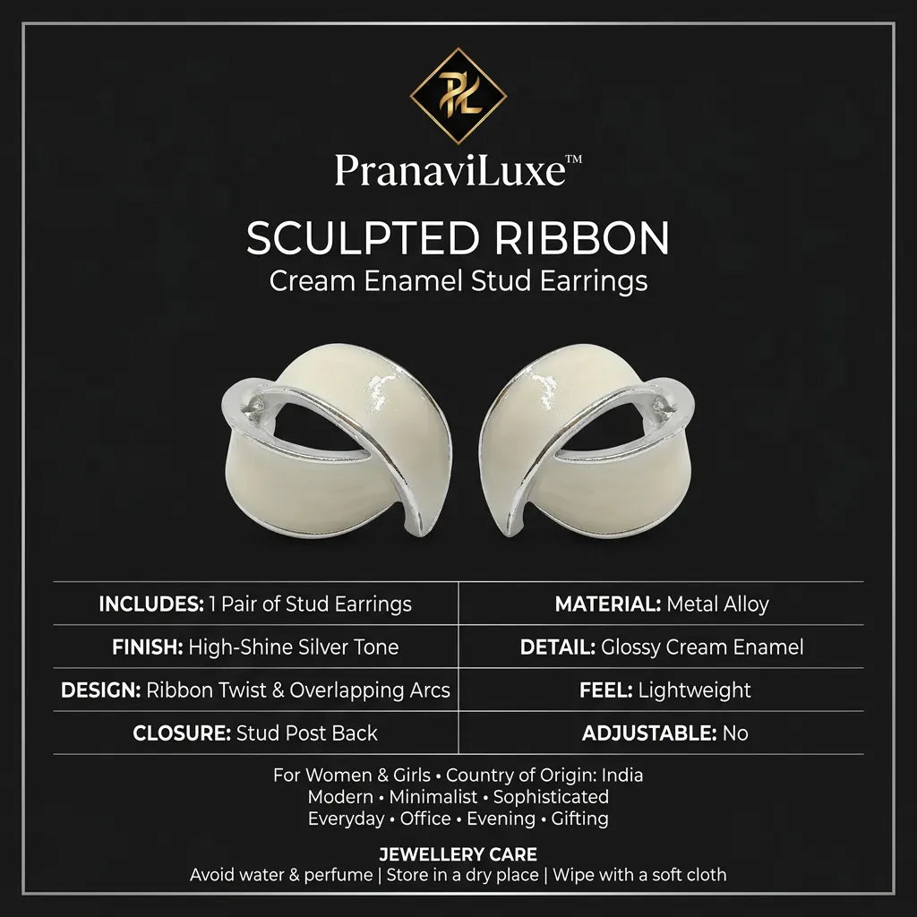 Sculpted Ribbon Twist Cream Enamel Stud Earrings