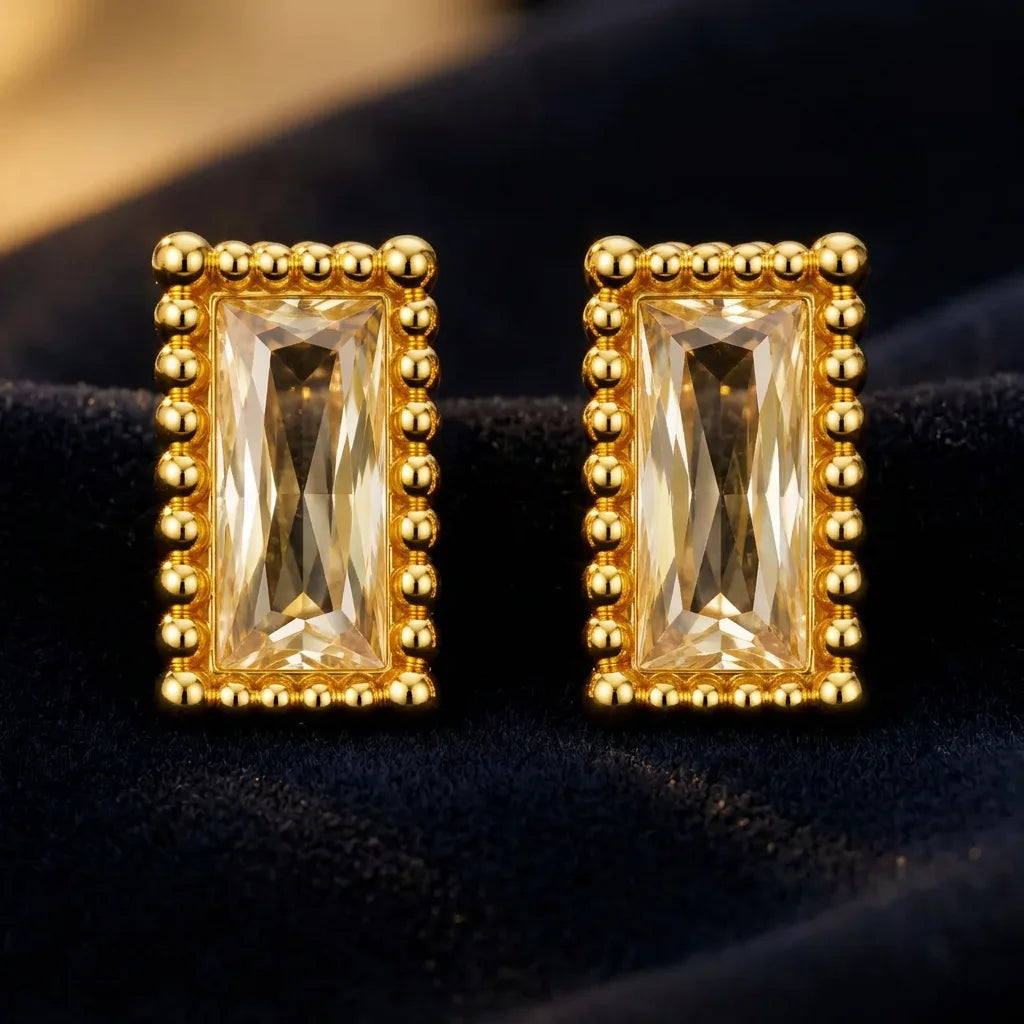Vintage-Inspired Emerald-Cut Champagne Drop Earrings