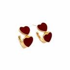 Red Enamel Double Heart Earrings - White Background