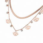 Rose Gold Evil Eye Layered Necklace Set - White Background