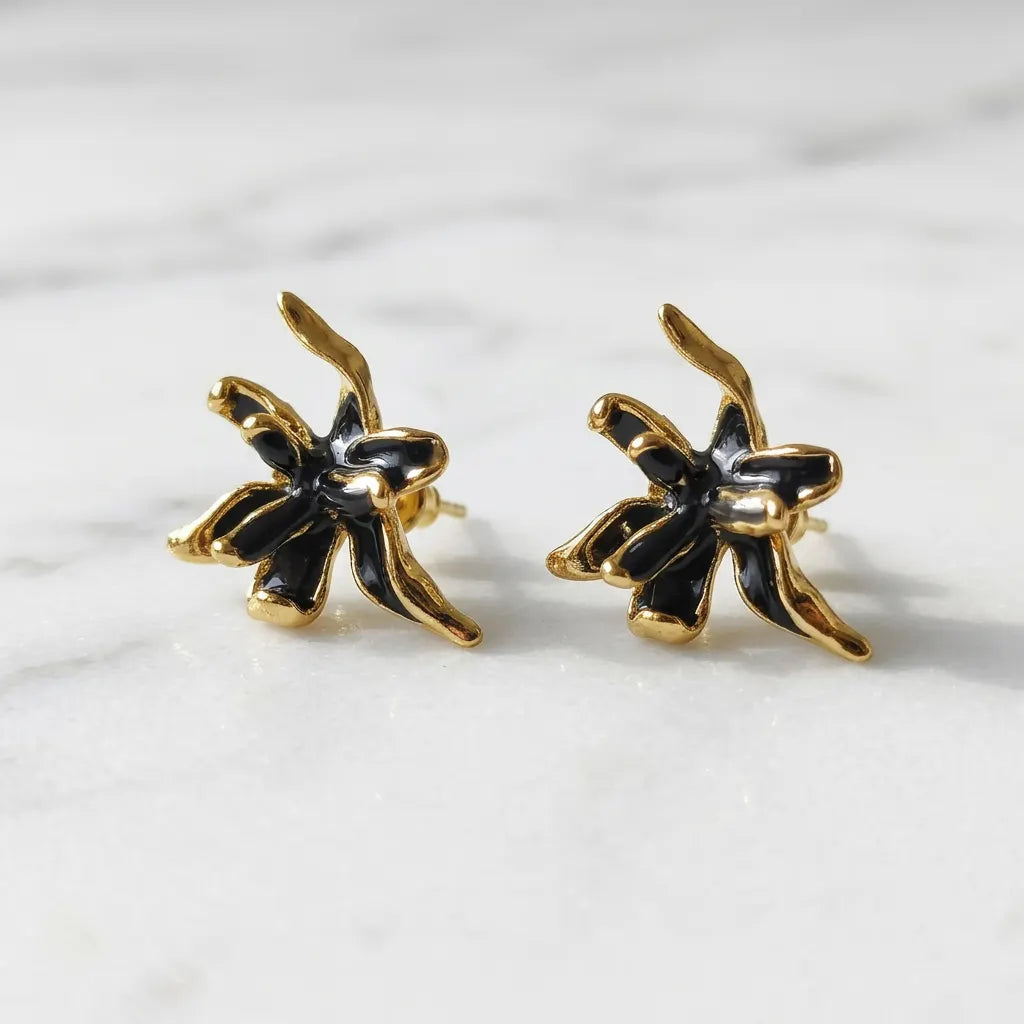 Black Orchid Stud Earrings