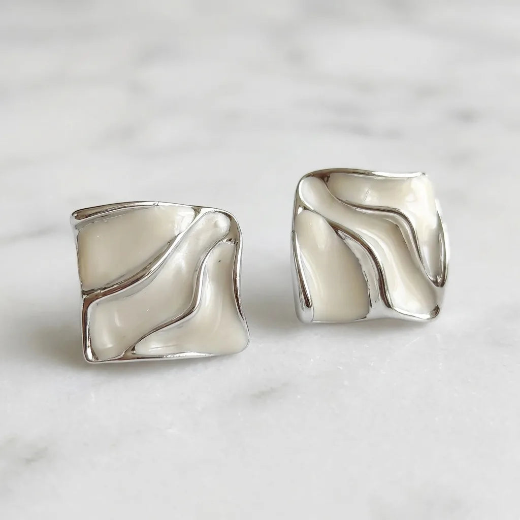 Abstract Liquid Wave Cream Enamel Stud Earrings