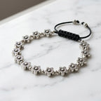 Silver Floral Macrame Sliding Cord Bracelet