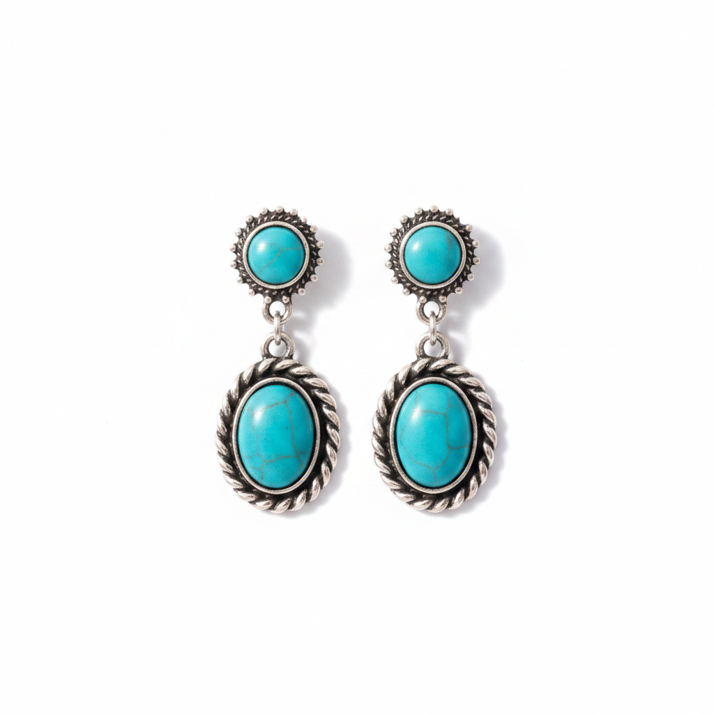 Turquoise Oval Drop Earrings - White Background